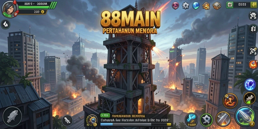 Tampilan gameplay pertahanan menara yang menegangkan di 88MAIN.