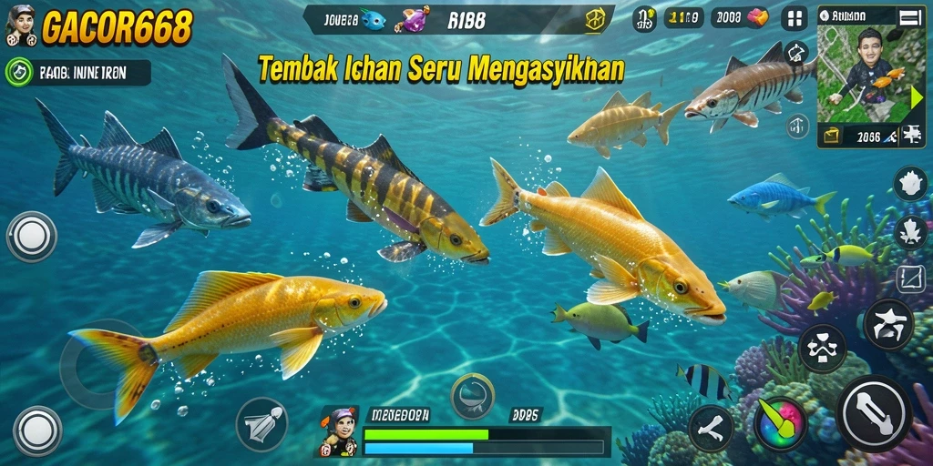 Screenshot GACOR668 menampilkan suasana gameplay Tembak Ikan yang seru.