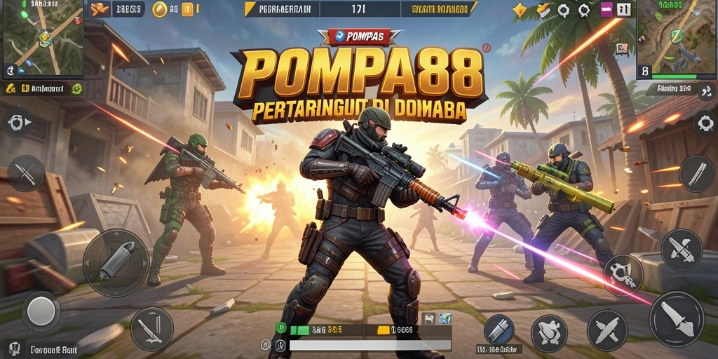 Screenshot gameplay POMPA88 yang menampilkan aksi Battle Royale yang mendebarkan.